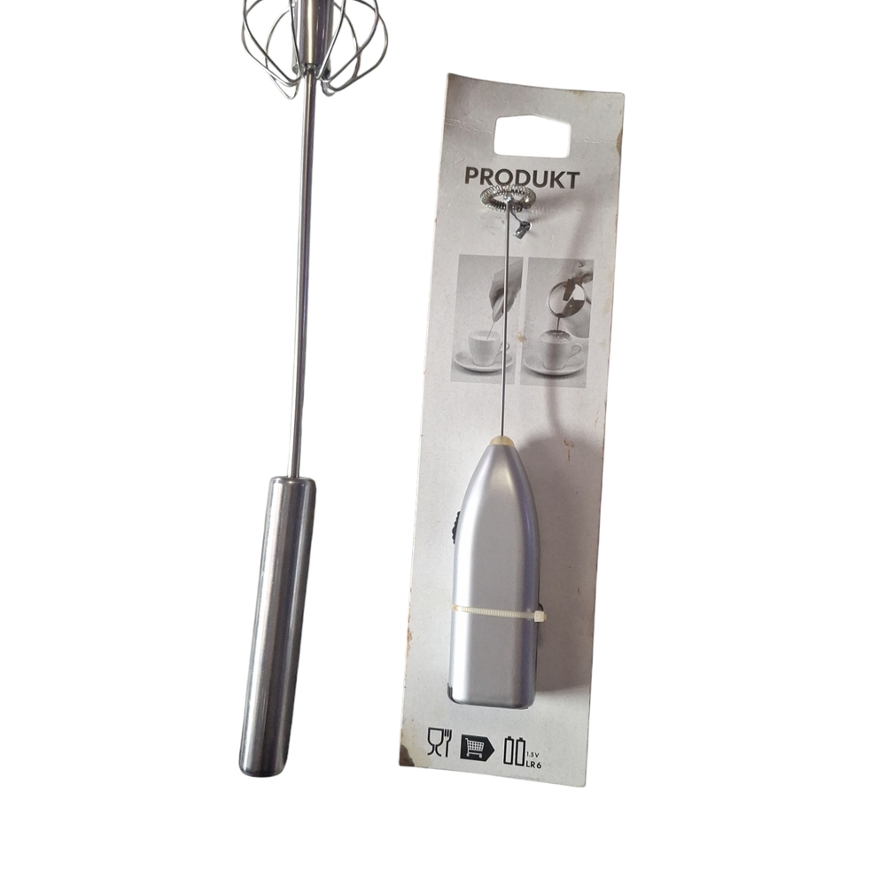 Silver Handheld Milk Frother and swizzle set